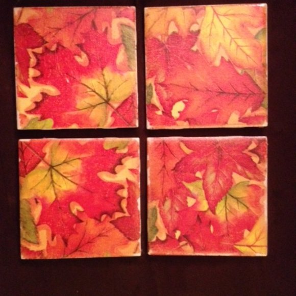 Set of 4 Fall Leaves Ceramic Coasters Handmade - Picture 1 of 1